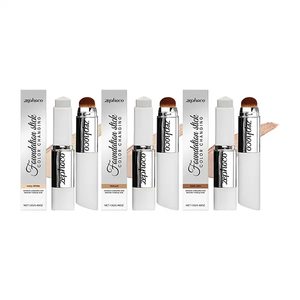 Tinted Compact Dual-Ended Foundation Concealer Stick with Detachable Built-in Brush, Medium to Full Coverage Dewy Glowing Makeup, Lightweight Moisturizing Base Makeup (13g, 0.46 oz), Dewy Makeup