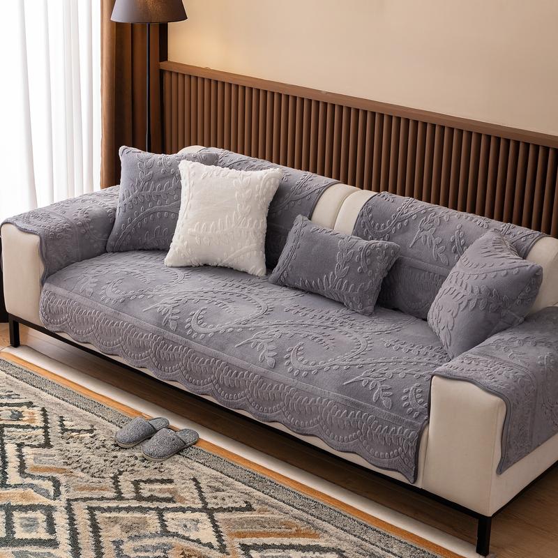 [Gift Choice] 1 Count Sofa Cover for 1-4 Seater NO BACK OR ARMREST Solid Color Jacquard Sofa Protector, Anti-slip Couch Bench Cover, Machine Washable Slipcover, Pet-friendly sofa Towel Mat for Home, Living Room, Dormitory, Hotel, Beige, Gray