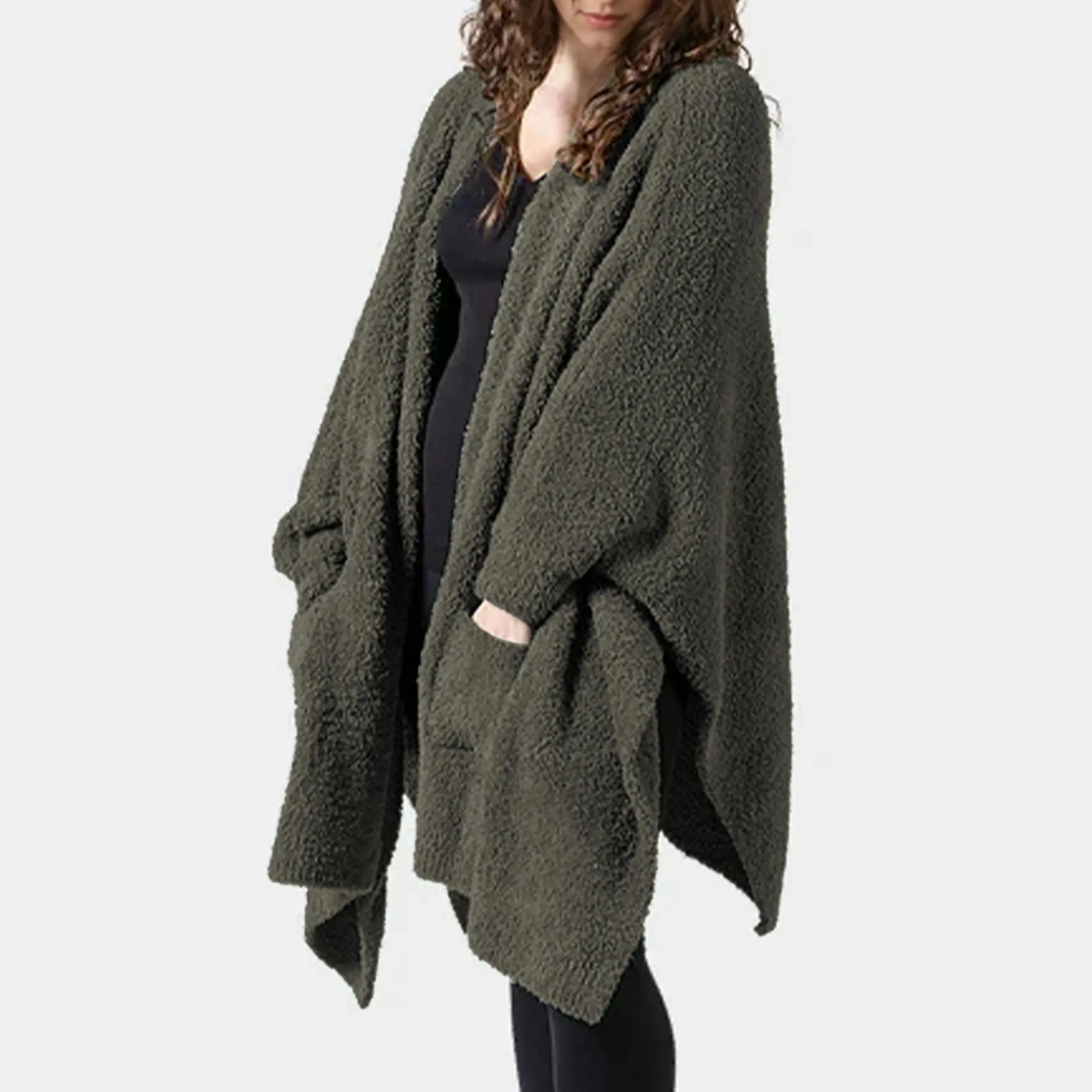 MaLinfandor Wearable Blanket Sherpa Poncho Unique Office Work Warm Cozy Shawl TV Throw Blankets, Plush Cape Wrap for Adults