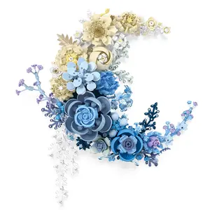 Moon Shaped Building Block Flower Wall Hanging Dreamy Romantic Style Featuring Various Symbolic Flowers Perfect for Home Decor Enthusiasts DIY Lovers Ideal for Living Room Bedroom Ornaments Hangable