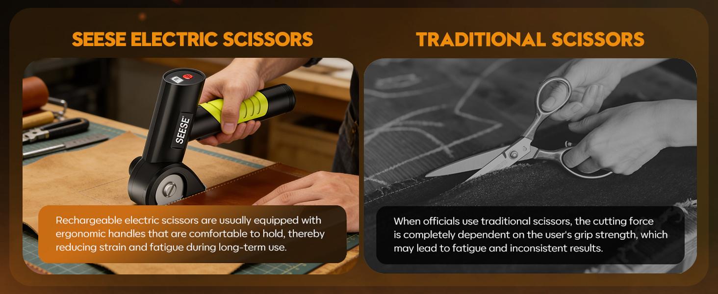 SEESE Cordless Rechargeable Electric Scissors – Portable Cutter for Fabric, Cardboard, Leather, Carpet & Crafting Sewing Tools