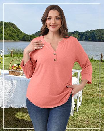 WIHOLL Womens Tops 3/4 Sleeve Heley Shirts for Women Summer Fashion 2025 Blouses Beach Vacation Clothes