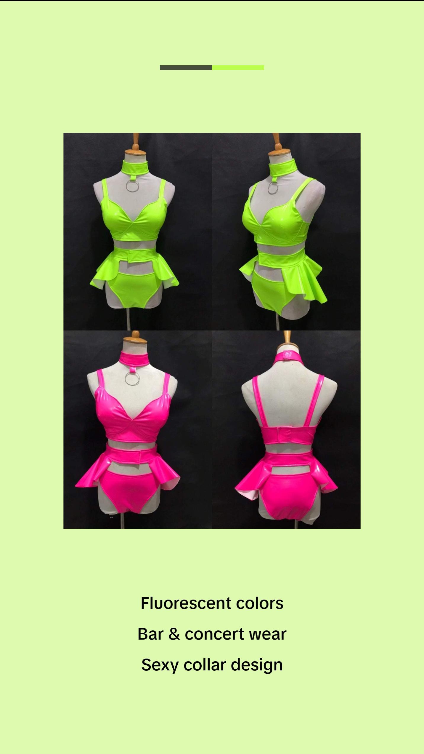 Bar Costume Sexy Fluorescent Elastic Patent Leather Dress Clothes Womenswear Collar