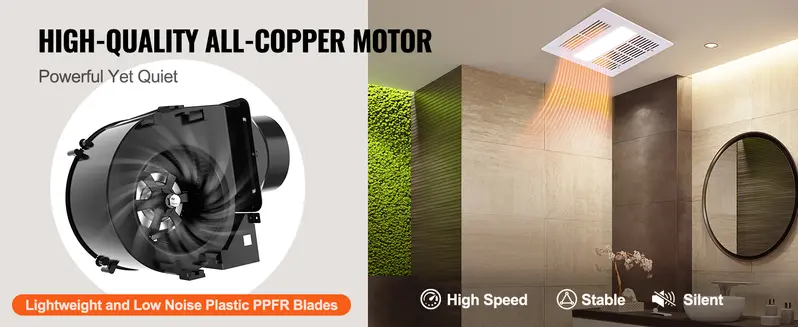【toolupgrade】VEVOR Painted Corrosion-Resist Waterproof Ceiling Mount Exhaust Fan with LED Lighting Light Kit, 110 CFM High-Efficiency Ventilator, 1.5 Sones Low Noise, Energy-Saving Galvanized Steel, No Attic Access Needed, Ideal for Laundry Room, Gym