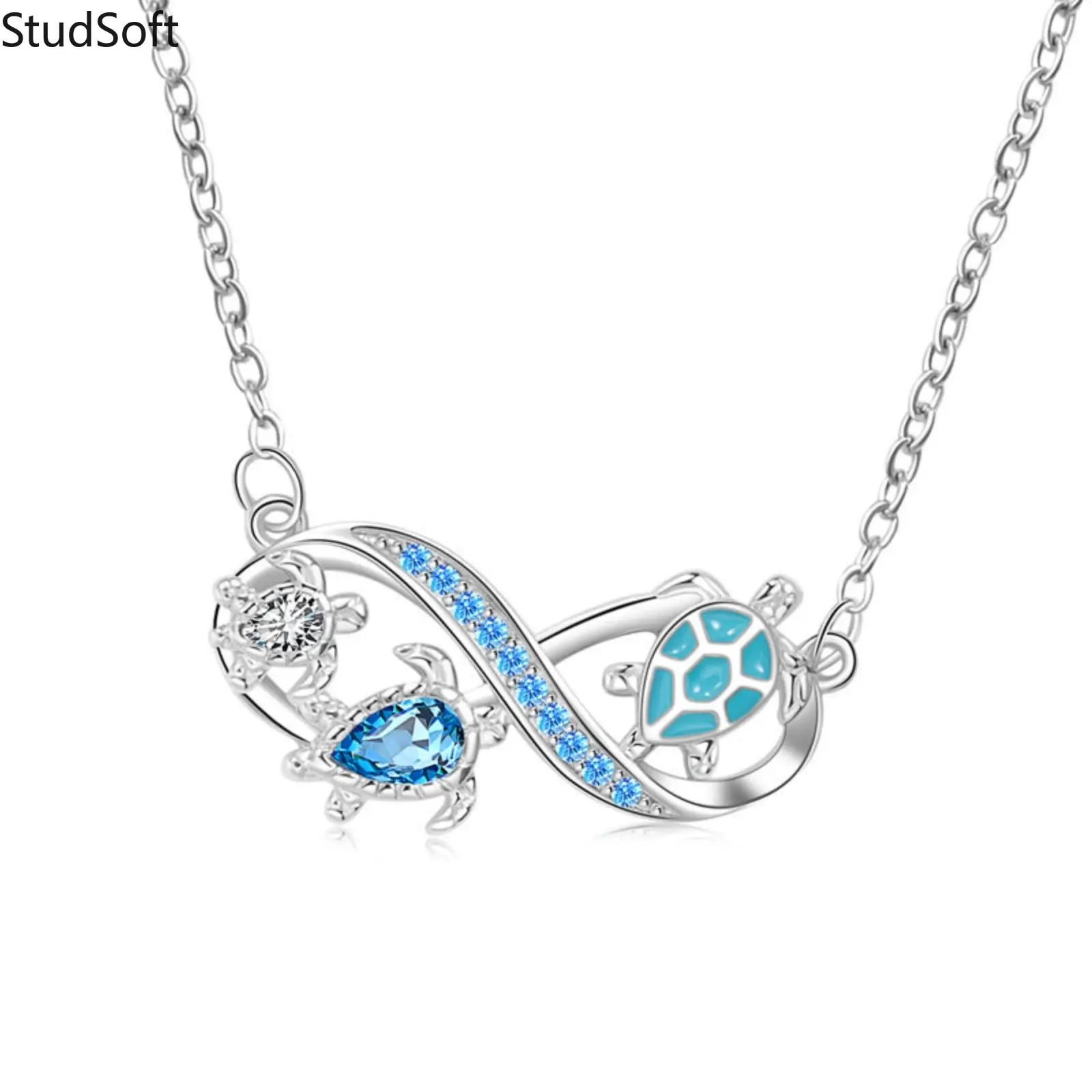 2026 New Arrival Women's Ocean-Inspired Blue Diamond Sea Turtle-Infinity Pendant Clavicle Chain - Funky Unique Accessories for Women, Mother's Birthday Gift,back to school,back to school haul
