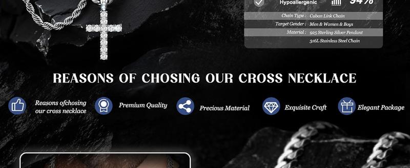S925 Silver Cross Pendant Necklace Set for Men Women CZ Cross Pendant Layered Necklaces Stainless Steel Cuban Link Rope Chain Necklace Stack Jewelry with Gift Box 16-30 Inches