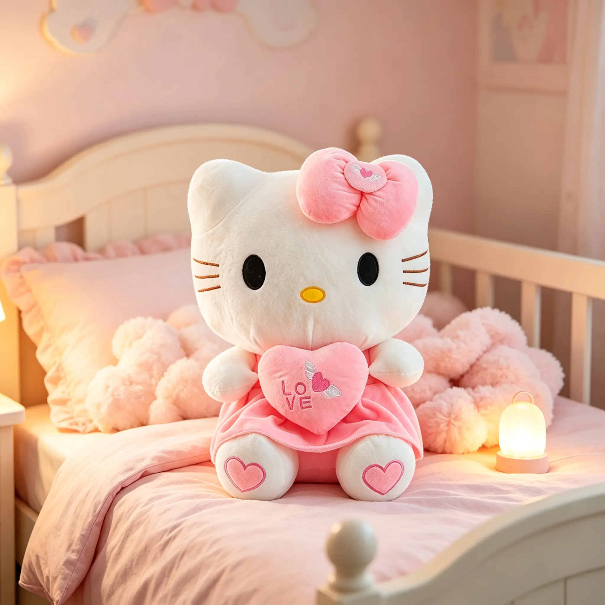 Sanrio Hello Kitty Cute-Style 10-inch and 15.7-inch Sitting Heart-Shaped Plush Fabric Soft Toys, Home Decor Statue for Bedroom, Bedtime Companion Gift