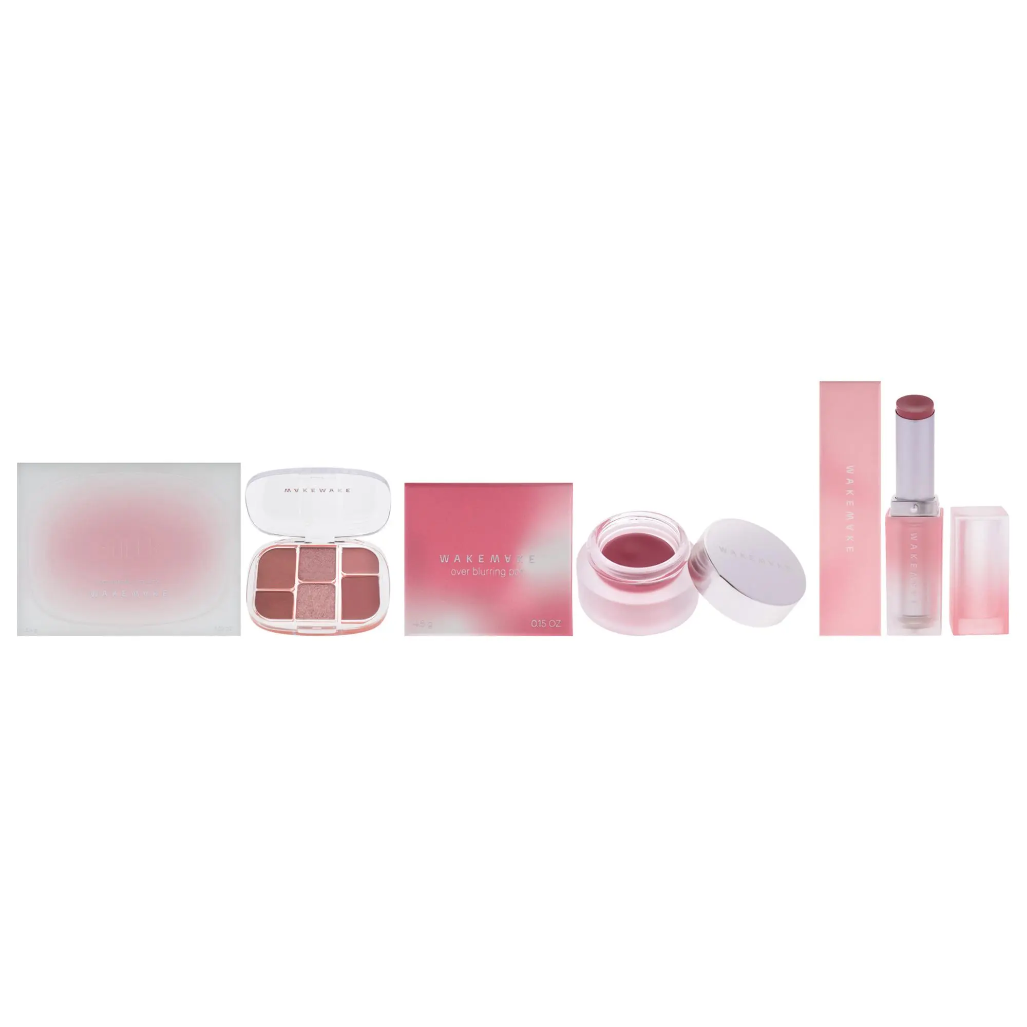 Wakemake Kit by Wakemake for Women - 3 Pc Kit 0.22oz Makeup - 02 Lasy Rose, 0.15oz Makeup - 06 Raw Pink, 0.12oz Lipstick - 01 Humming, Apply Precisely, Compact Set, Enhances Look