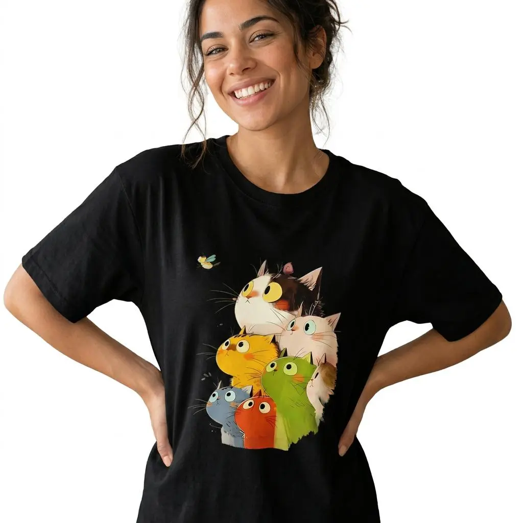 Cute Cat Graphic Tee Women Plus Size Funny Animal Lover Shirt