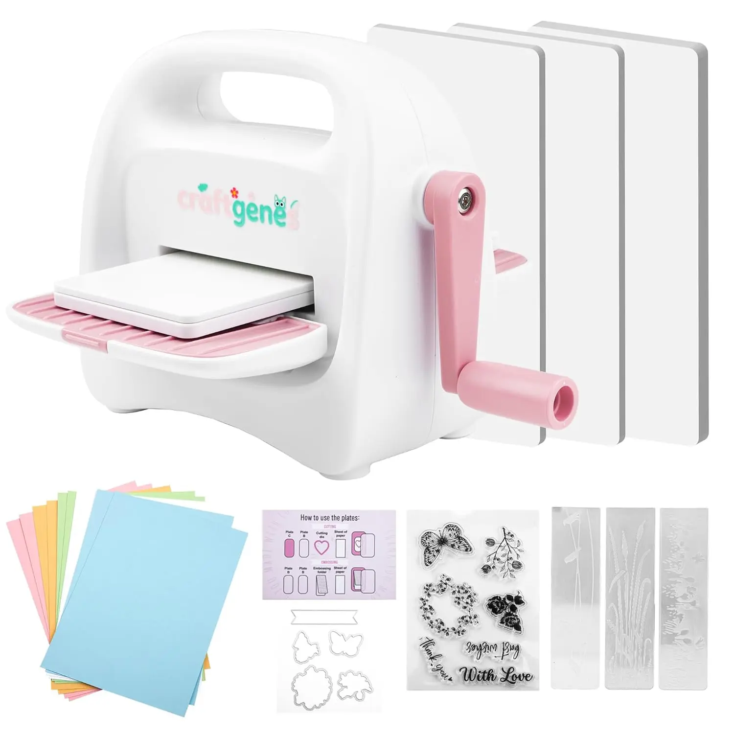 Mini Die Cutting and Embossing Machine with Starter Kit, 8.5 cm (3.5"") Feed Slot for 3"" Paper, Includes 24 Accessories for DIY Crafts, Card Making & Scrapbooking(Pink)