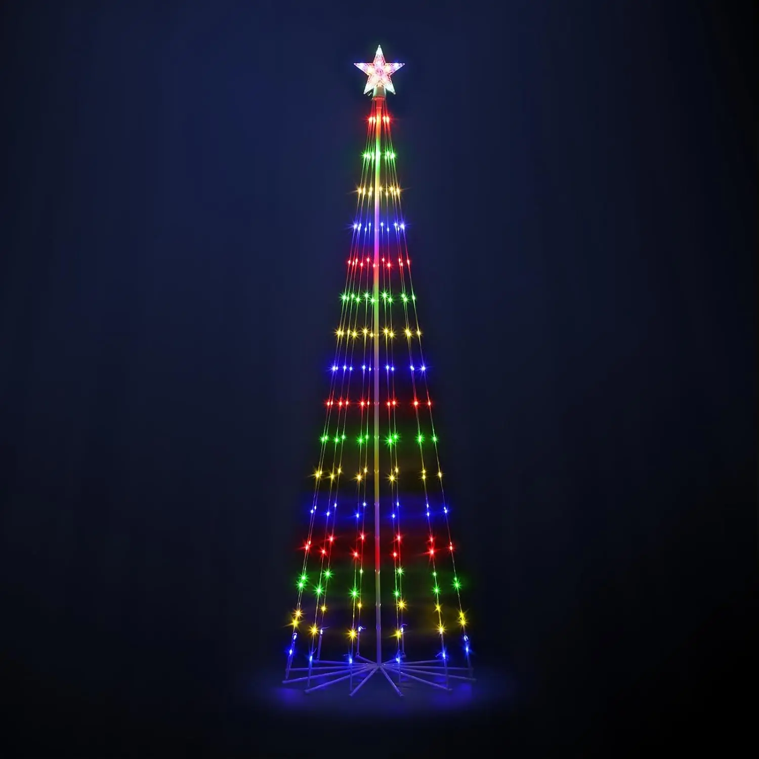 7.5ft Lighted Cone Christmas Tree Outdoor Decor,LED Light Show Xmas Yard Lights With Star Topper,Waterproof Outside Holiday Lighted Decorations For Porch Backyard Patio