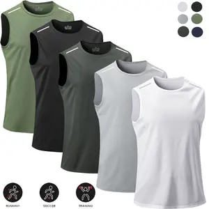 5-Pack Ice Silk Athletic Tank Tops, Breathable Lightweight Workout Vests for Gym & Running Enthusiasts white tee