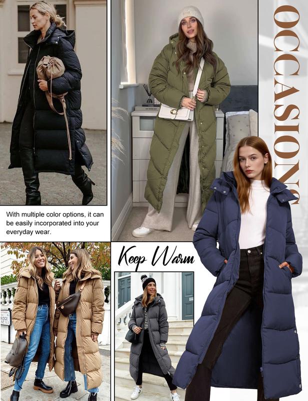 UMIPUBO Women's Long Maxi Down Coat Winter Puffer Jacket Warm Padded Outerwear Faux Fur Removable Hood Parka Full-Zip