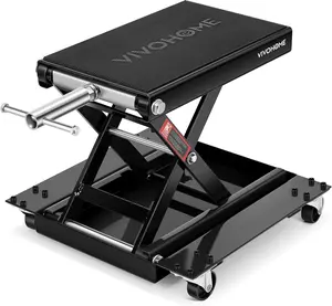 VIVOHOME 1100 LBS Motorcycle Lift Jack, Steel Wide Deck ATV Scissor Lift with Dolly Wheels & Hand Crank, Bike Garage Repair Hoist Stand for Maintenance