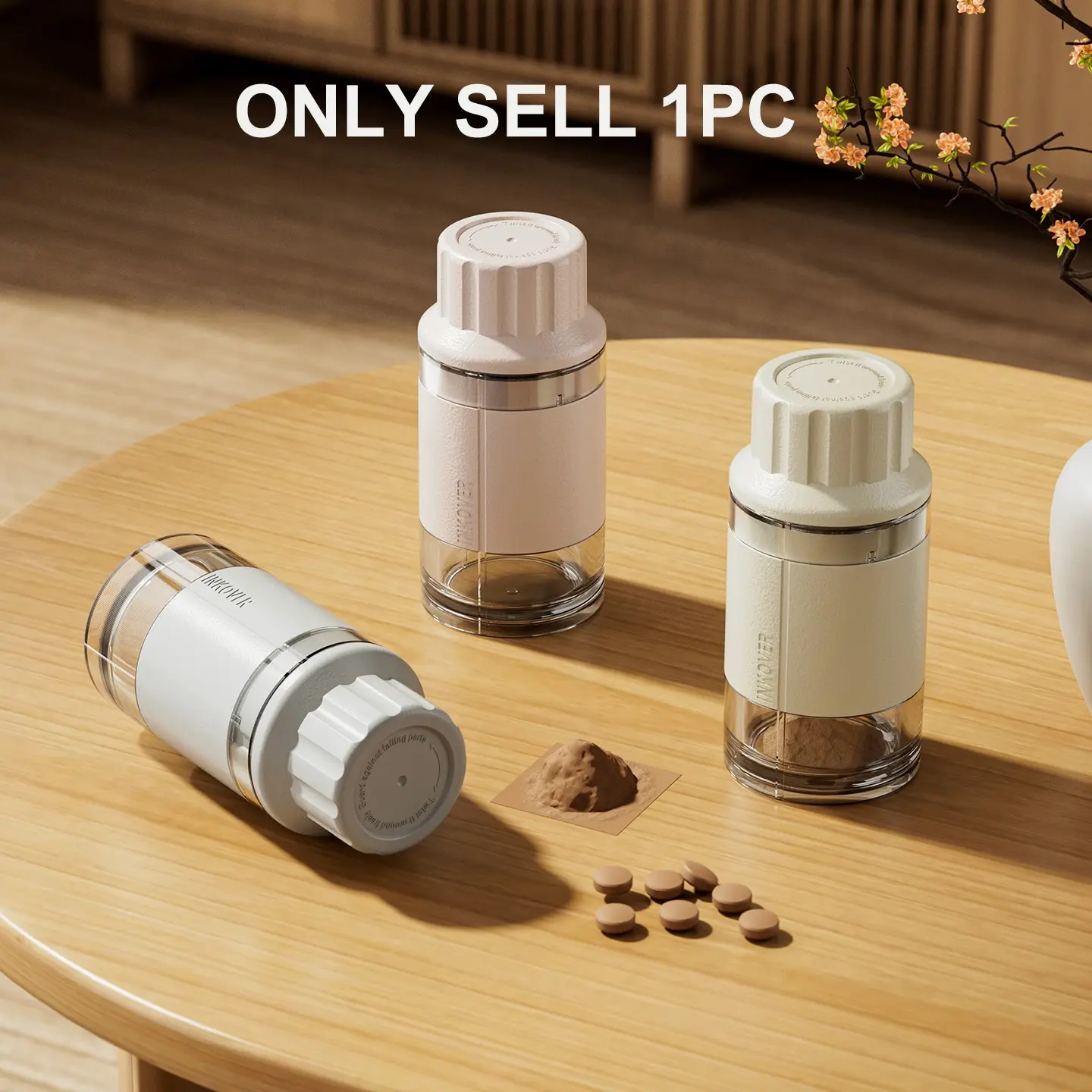 Adjustable Precision Pill Grinder with Ceramic Core, Grind Pills to Fine Powder, Dual-Setting Fine/Coarse Grinding, Safe, Hygienic & Convenient Medicine Pulverizer with Storage and Cleaning Brush，for Home & Travel Medication