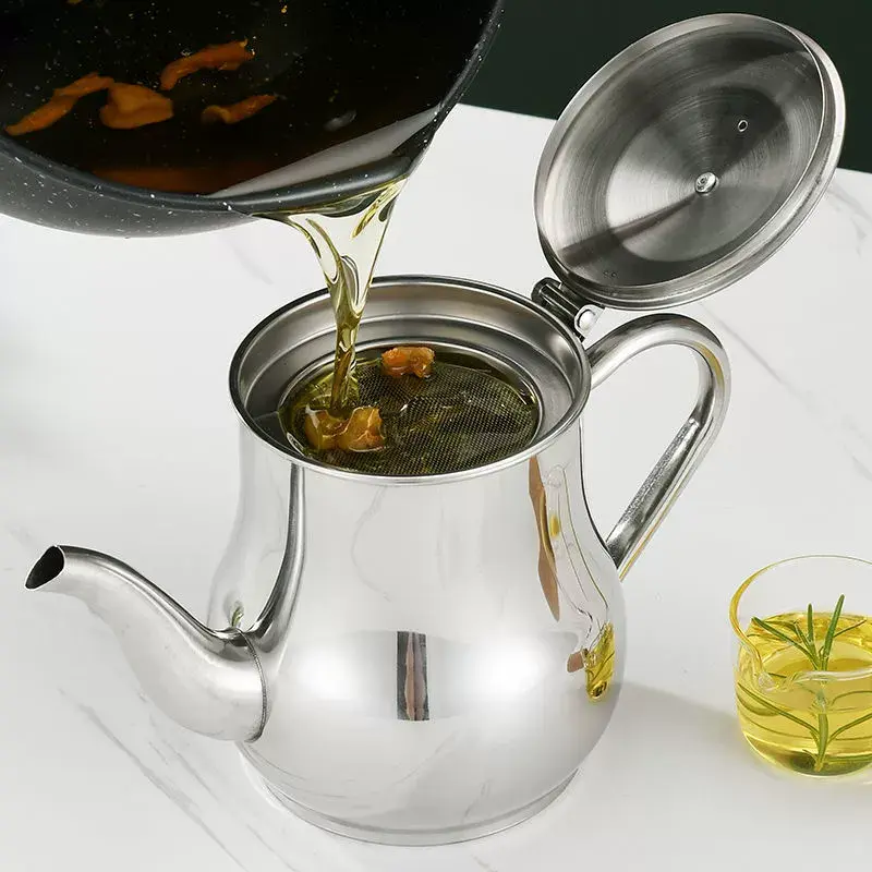 【DealsforYouDays】Stainless steel oil bottle, household oil storage, filter, oil separator, multi-purpose condiment bottle, non-stick oil bottle, large capacity., 24oz 32oz Stainless Steel Oil Storage Pot for Storing Frying Oil and Cooking Grease