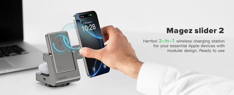 3-in-1 Wireless Charging Station with Removable 5000mAh Magnetic Power Bank for iPhone 12/13/14/15/16 Series, AirPods iWatch Series Wireless Charger