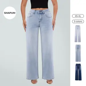 Magic SHAPUM Linda Mid-Low Rise Stretchy Baggy Jeans Wide Leg Denim Pants Distressed Bow Embroidery Curve Hugging BBL XS-XL