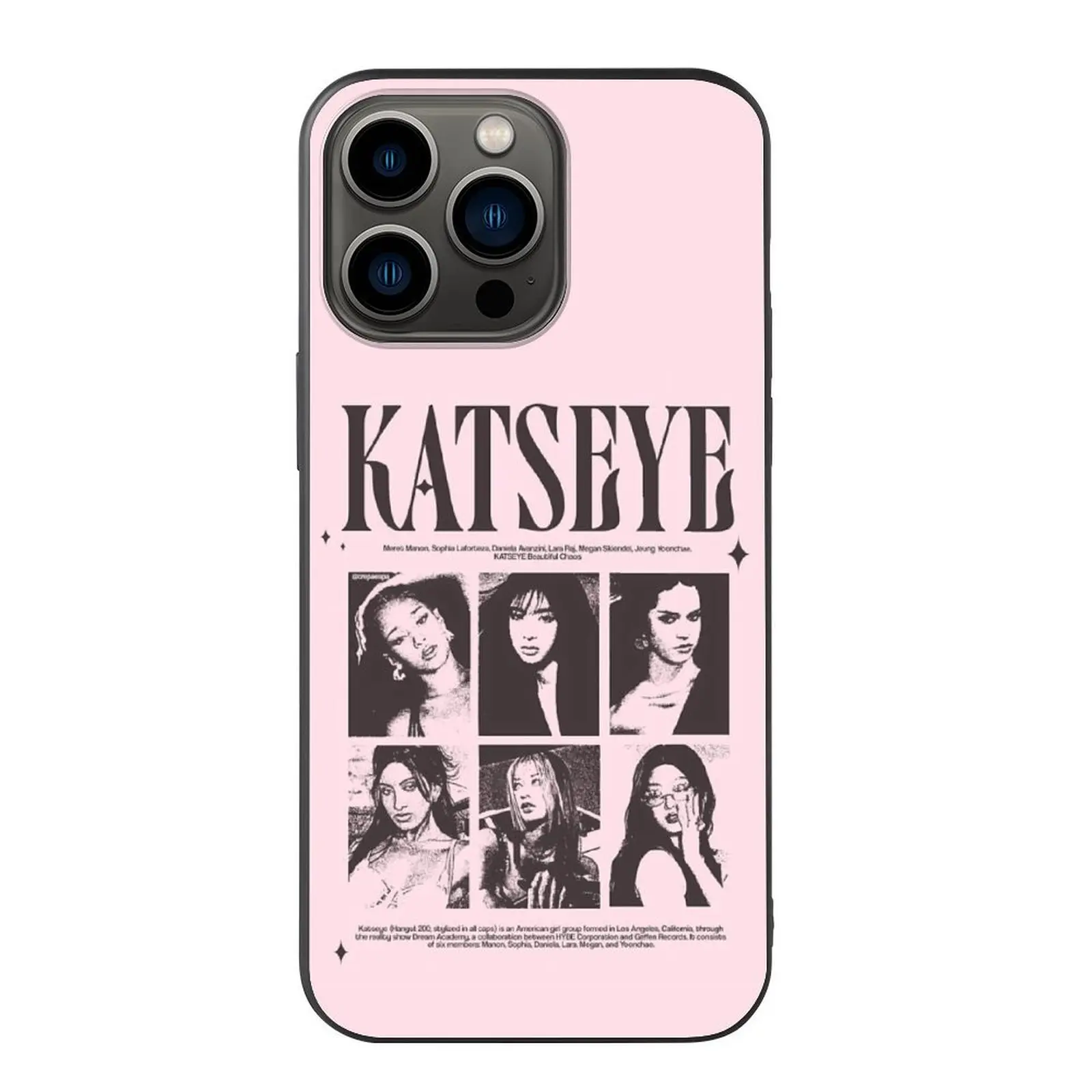 KATSEYE "Beautiful Chaos" Vintage Tour Poster Slim Silicone iPhone Case - Katseye Merch, Bubblegum Pink, Matte Surface, Anti-Fingerprints, Lightweight, Easy to Carry, Soft Silicone Feels Comfy, for iPhone 11-16 Pro Max, Retro Pop Aesthetic Fan Gift, Slim,