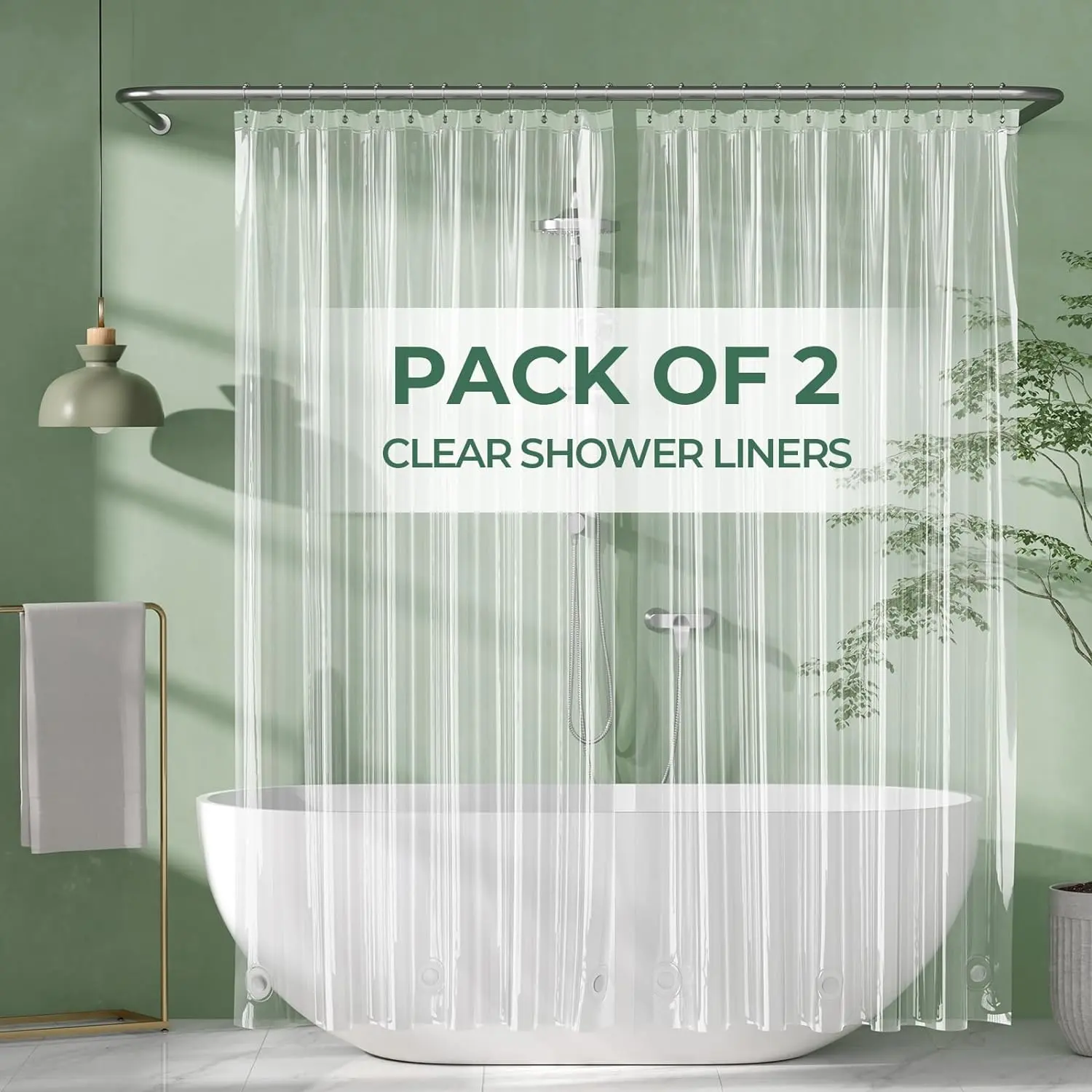 AmazerBath 2-Pack 3G Waterproof PEVA Shower Curtain Liners, Lightweight with Weighted Stones, 12 Rustproof Metal Grommets, Washable Water-Resistant EVA Grommet Shower Curtains for Bathroom Decor, Shower Curtain Liner Washable
