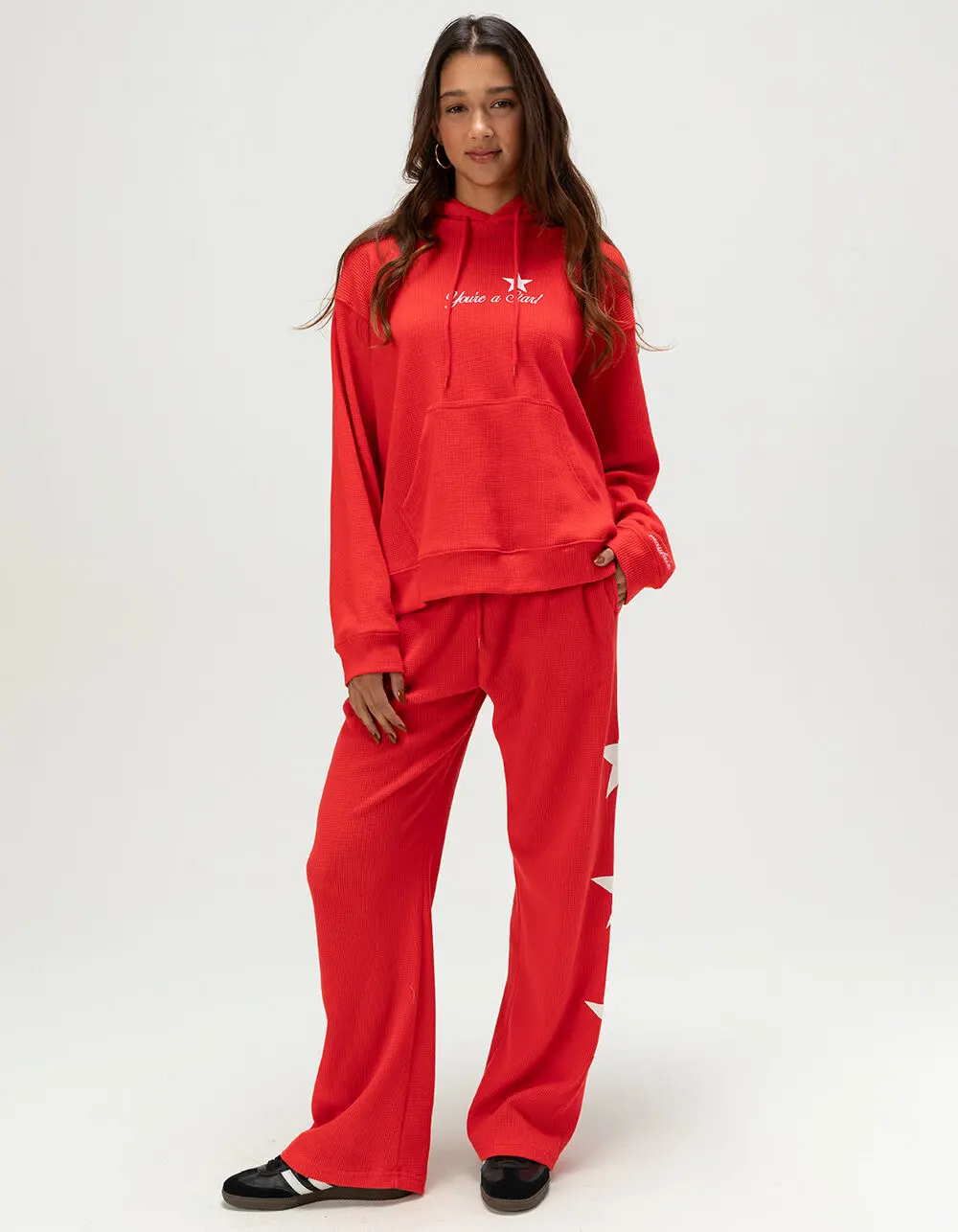 THE MAYFAIR GROUP Womens Waffle Knit Wide Leg Sweatpants