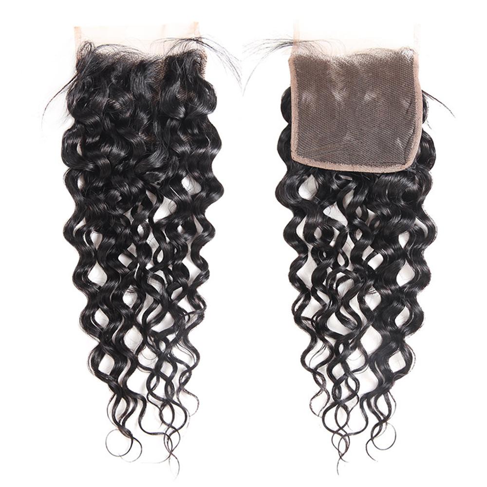 Water Wave Bundles with Closure Human Hair 10A Brazilian Virgin Hair Bundles and Closure 100% Unprocessed Water Wave Human Hair Bundles with 4x4 Lace Closure