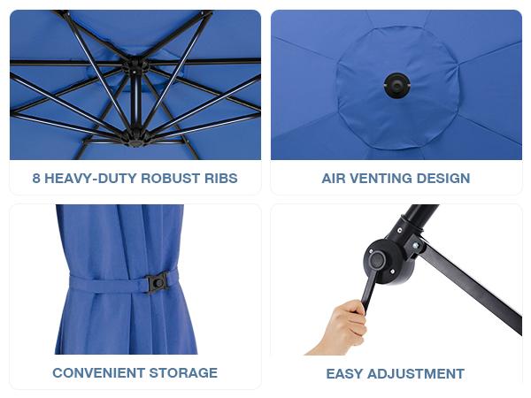 9.8FT Offset Hanging Cantilever Patio Umbrella – Outdoor Sun Shade with Easy Tilt, 8 Ribs UV Protection