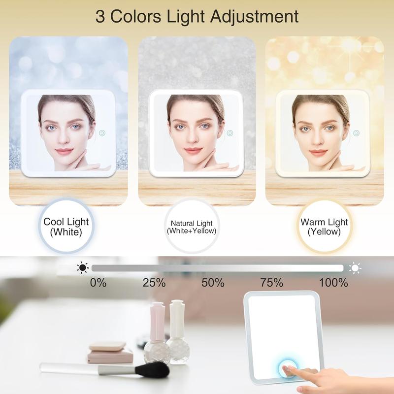 Smart LED Makeup Bag with Mirror - 3 Color Lights Waterproof PU Leather, Detachable Compartments, Travel Compact Case