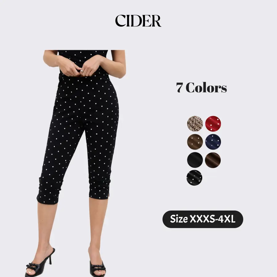 Cider Vintage Summer Polka Dot Capri Pants for Casual Daily, Elegant Cropped Leggings, Ladies Stretch Trousers, Retro Holiday Outfits, Basic Gauchos Pants Lady Bottoms