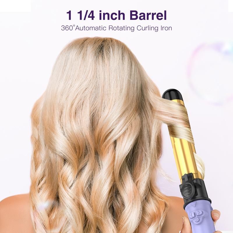 ZAVAREA Automatic Rotating Curling Iron Long Barrel 1.25" x 5.4" Titanium 5 Adjustable Temps 1H Auto Off Dual Voltage Multifunctional Hair Crimper, TikTokShopBlackFriday TikTokShopCyberMonday