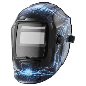 Welding Helmet Auto Darkening True Color Viewing Hood With Solar Powered Welder Mask, 3.66" X 1.69" Viewing Area, 2 Arc Sensors, Shade Range 4/9-13, For TIG MIG ARC Welding Or Grinding, CRIUS Series Blue Lightning Pattern