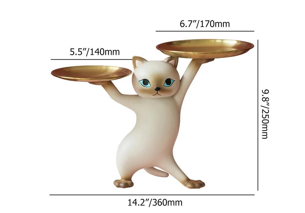 Homary Modern Cat Resin Figurine with Gold Desk Storage Tray