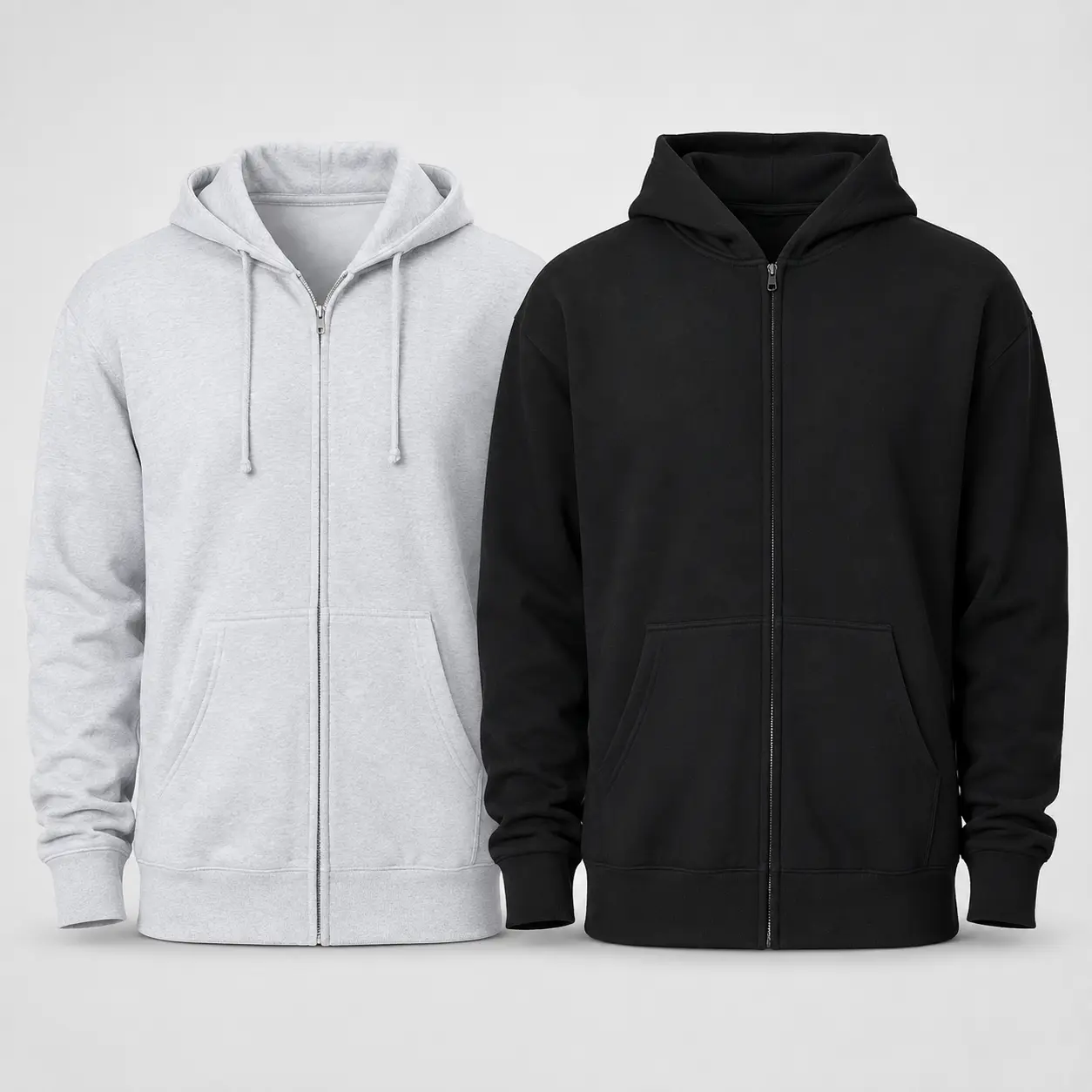Premium Essential Zip-Up Hoodie – Men's Casual Full-Zip Sweatshirt, Minimalist Jacket (Black/Grey)