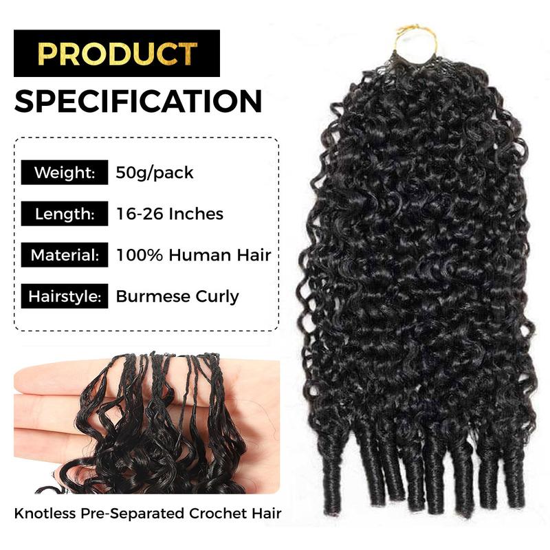 OQ HAIR Crochet Human Hair Burmese Curly Braiding Hair Bundles 50g Knotless Pre-Separated Invisible Crochet Hair Extensions