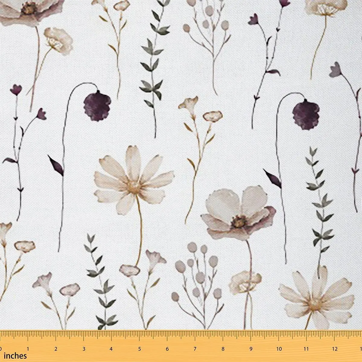 Feelyou Medium Weight Waterproof Watercolor Flower Polyester Fabric by the Yard - Brown Beige Indoor/Outdoor Textile with Floral Branches, Pastoral Upholstery Fabric for Home Decor Tablecloth