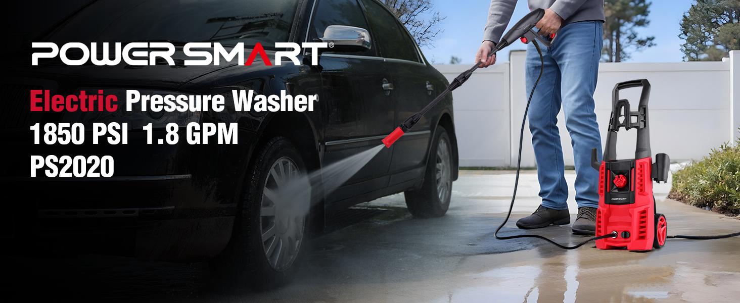 PowerSmart Electric Pressure Washer PS2020 1850 PSI 1.8 GPM with Spray Gun Foam Cannon & High Pressure Hose Portable Red Black, PS2020