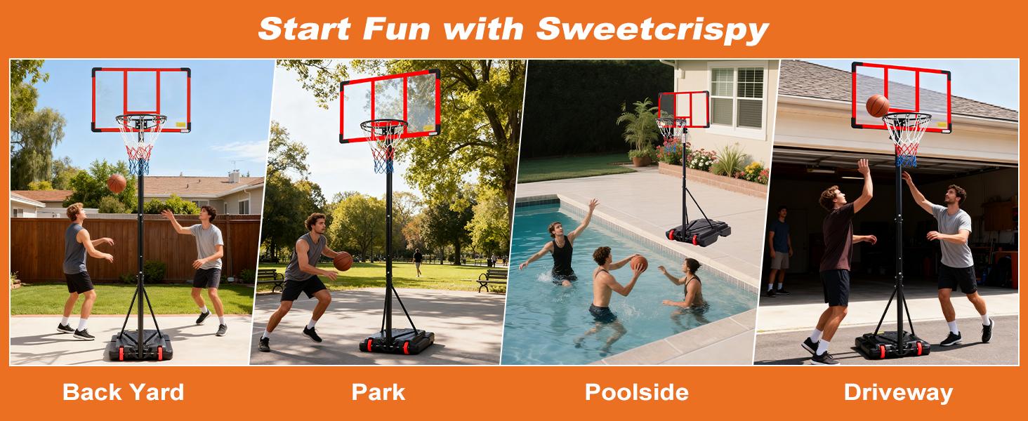 Basketball Hoop Outdoor, 5.08-8.53FT Adjustable Height, Portable Basketball Hoops & Goals for Kids Teens Youth, with Fillable Base Shatterproof Backboard for Backyard Driveway