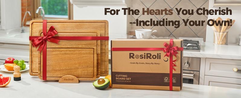 【NewYear2026】Wood Cutting Board Set - Small, Medium & Large Acacia Chopping Boards with Holder, Kitchen Wooden Cutting Board Set, Charcuterie Board Gift Set,Valentine’s Day Gift