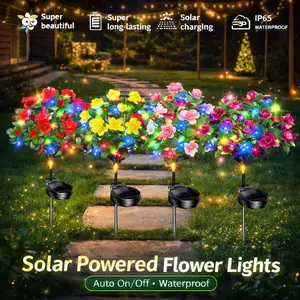 EVEDIOR-4-Piece Mixed-Color Outdoor Waterproof Solar Azalea Flower Lights for Garden & Lawn Decorations Perfect Mother's Day Gift