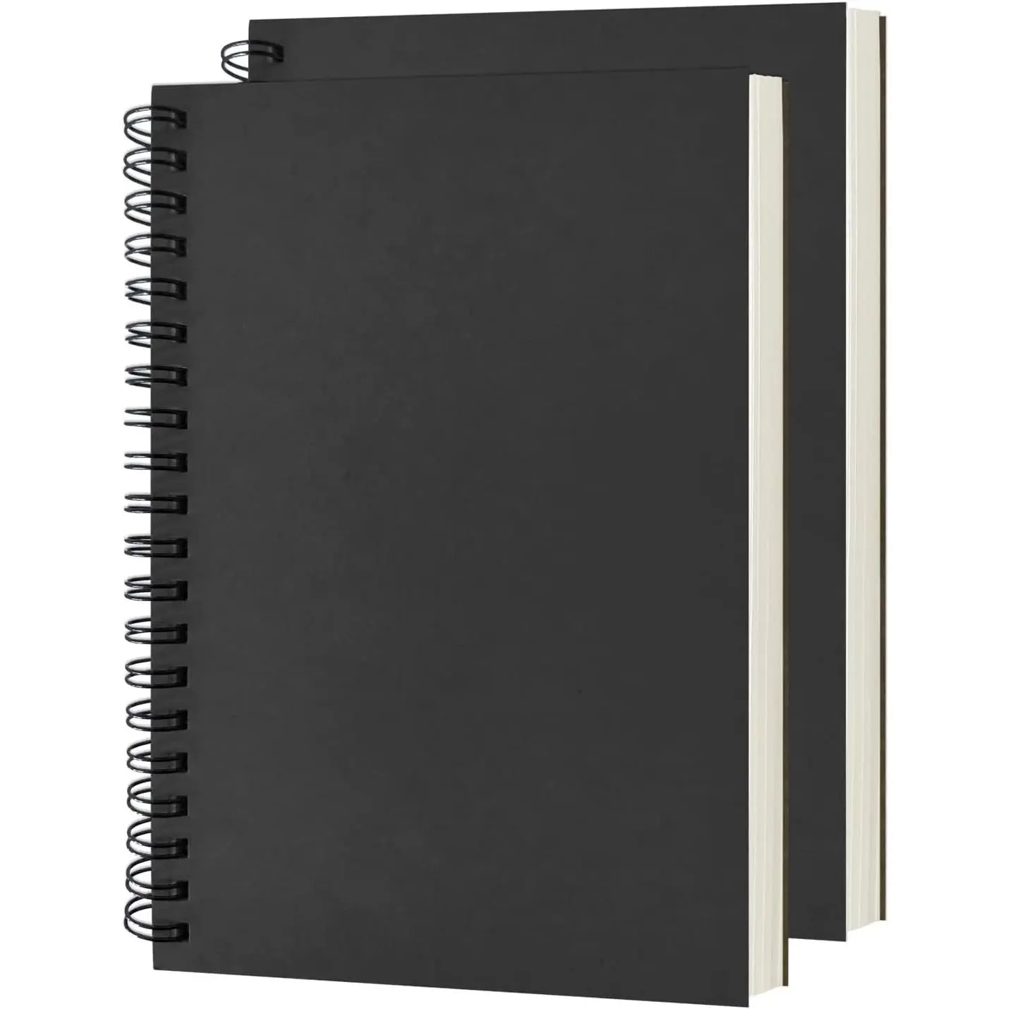 2-Count Spiral Bound Notebooks, Soft Cover Office Stationery, 7.5 inch x 5.1 inch/19cm x 13cm, 100GSM Thick Paper, 100 Pages/50 Sheets, Stuff for School Black Sketchbooks for Drawing