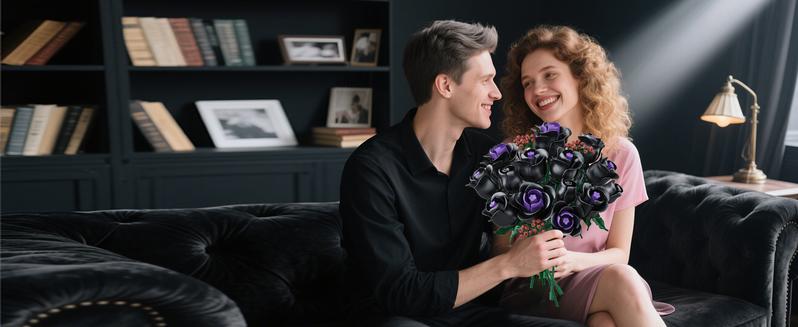 HOGOKIDS Flower Bouquet Building Set 330PCS Black Roses Botanical Plants, Decorative Ornaments, Magnetic Blocks for Home, Christmas, Birthday & Valentine’s Gift for Kids & Adults 8+