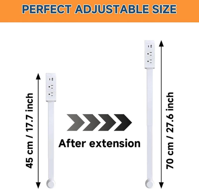MUNBYN  Electrical Outlet Extender Stick - Power Socket Expander,Extendable Outlet for Hard to Reach Places,Features USB-A,USB-C,2 AC Outlets,Rotates 180°,Use Behind Couches,Nightstands,Desks,More