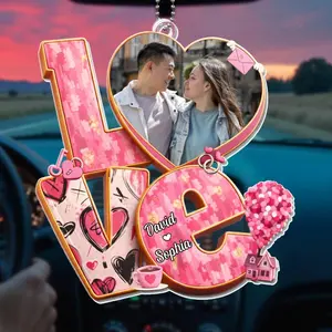 Personalized LOVE Photo Acrylic Keychain, Custom Couple Photo Ornament with Names, Romantic Anniversary Gift, Valentine Keepsake for Couples