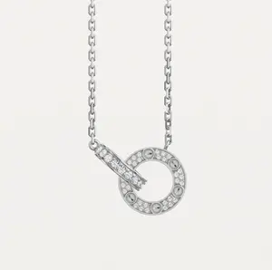 Pre-owned Cartier white gold/rose gold LOVE pendant, paved double ring interlocking