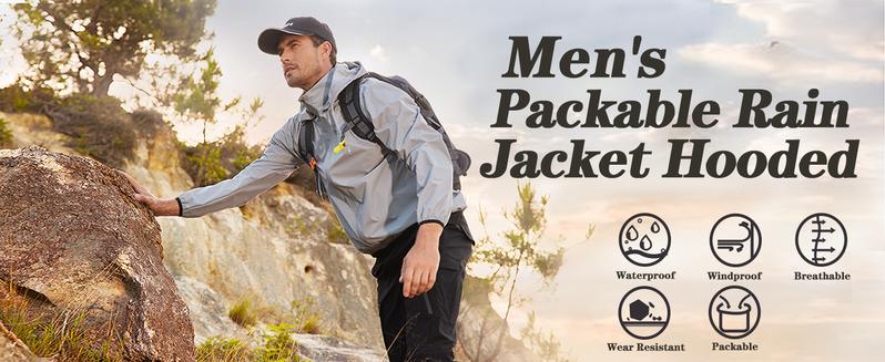 COOFANDY Men's Packable Rain Jacket Lightweight Waterproof Raincoat with Hood Outdoor Running Hiking Cycling