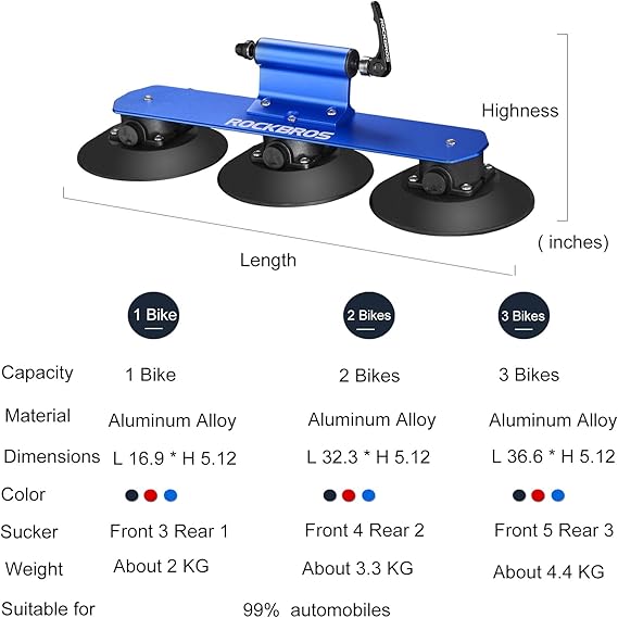 ROCKBROS Suction Cup Bike Rack for Car Roof Top Sucker Bike Rack Quick Release Aluminium Alloy Bike Carrier with Sucker for Bikes