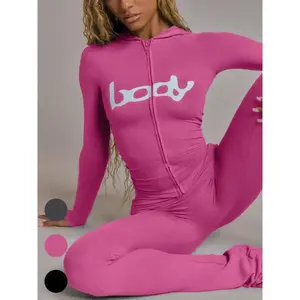 Women's two-piece set, autumn and winter hooded zipper jacket and pants set, casual tight daily wear, fashionable women's clothing