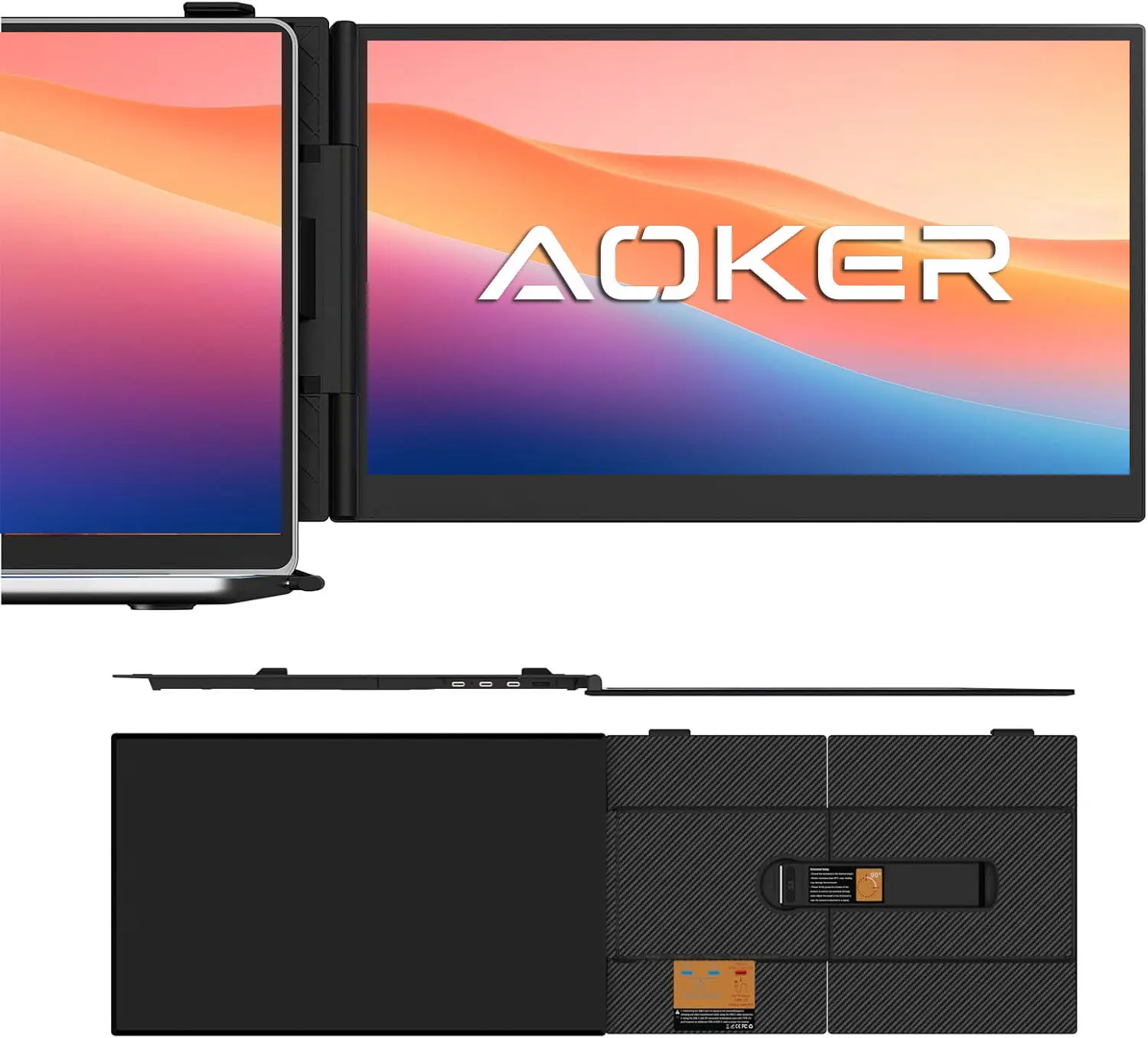 AOKER Detachable Portable Monitor, 1920x1080 FHD IPS Panel with Blue Light Filter, Lightweight USB-C External Display, Adjustable Stand, Plug & Play Second Screen for Travel Users’ PC/Xbox, Unit Only (Dual Video Output Required for Dual Monitors)