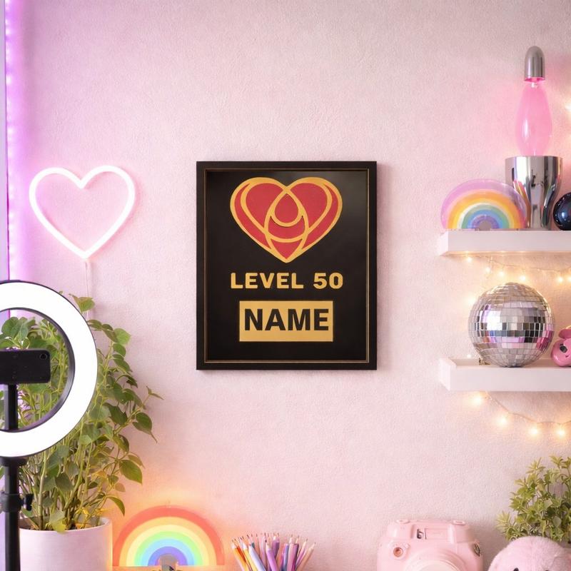 Level 50 Team Member Super Fan Heart Me Plaque Award - Customizable Heart Emblem Pop Lettering TikTok Live Creator Gift Frame