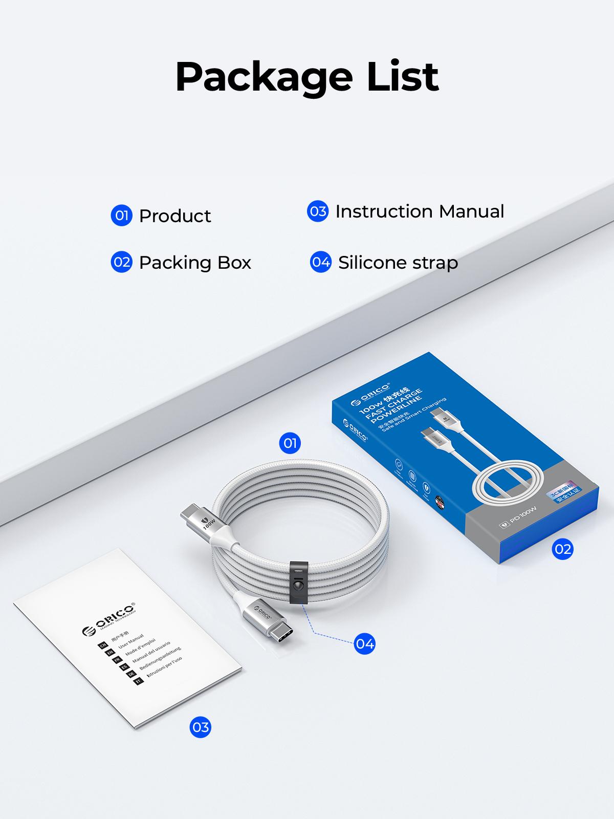 ORICO PD Charging Cable Fast Charging PD100W USB C TO C Cable for iPhone15-17 Pro Max - CDX